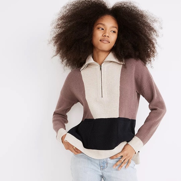 Madewell Sweaters - Madewell Glenbrook Half-Zip Pullover Sweater in Colorblock Size Medium Wool